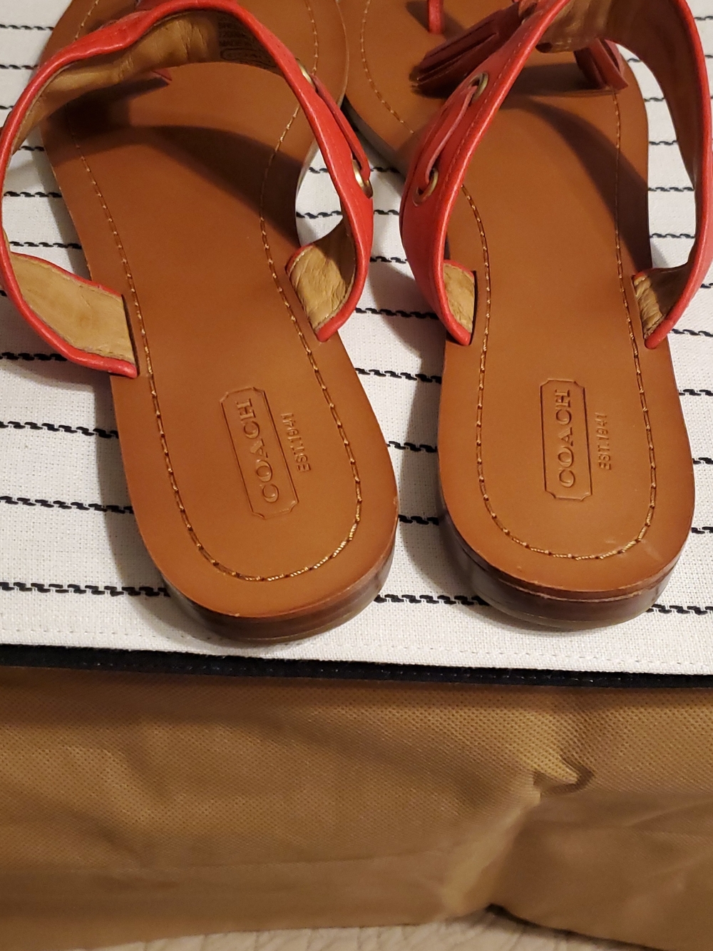 Coach Coral Leather Tassel Thong Sandals - Picture 3 of 6